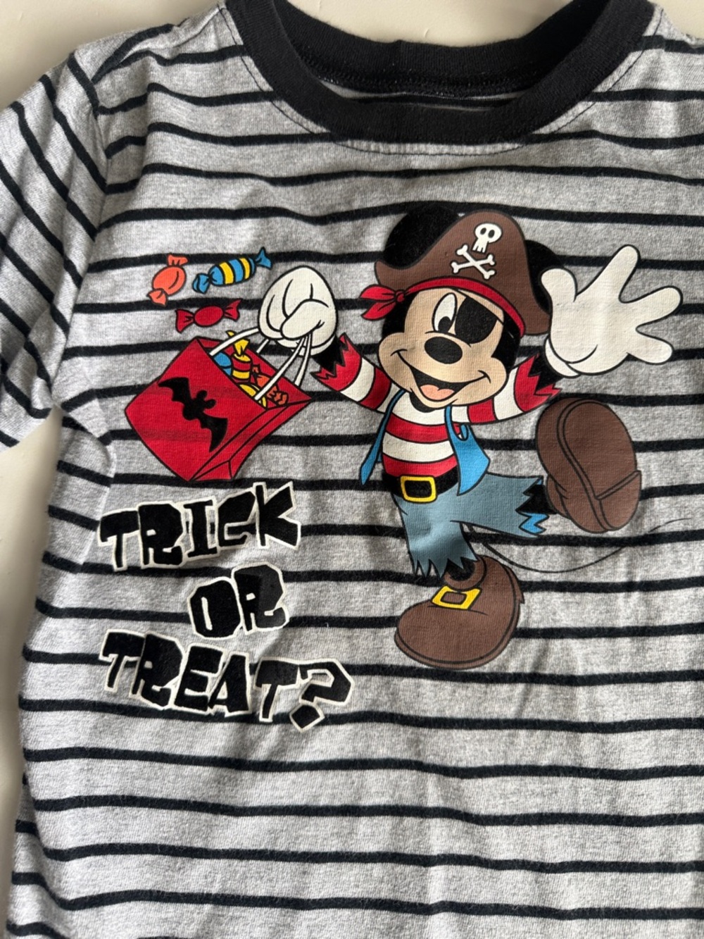 Disney Mickey Halloween Pirate Striped Kids Shirt - Black and Gray 4T - Picture 2 of 4